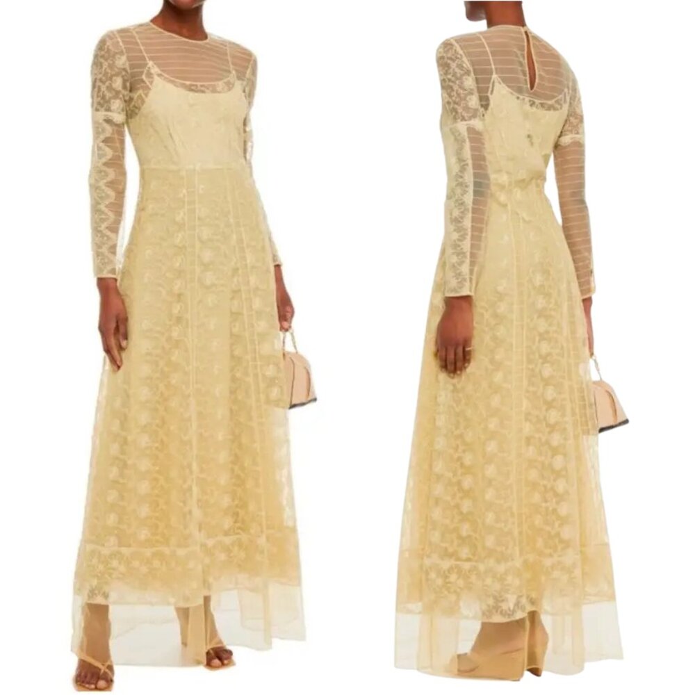 ✨ BURBERRY NWT Sheer Lace Maxi Dress (Ivory/Soft Yellow) – Size US 8 - $3500